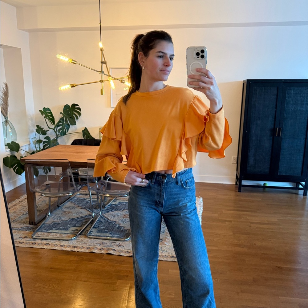 Zara Orange Ruffle Sweatshirt